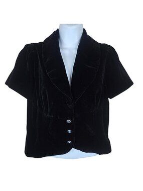 Vintage 90s Shine New York Black Velvet Short Sleeve Bolero Jacket Size L Croppe